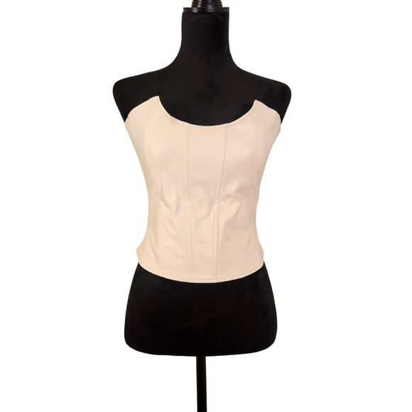 MIAOU Creme Strapless Paloma Elsesser Leia Faux Leather Corset, Size Small - Picture 1 of 11